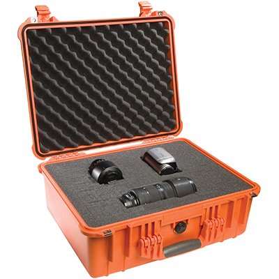 pelican 1550 orange hard waterproof camera case