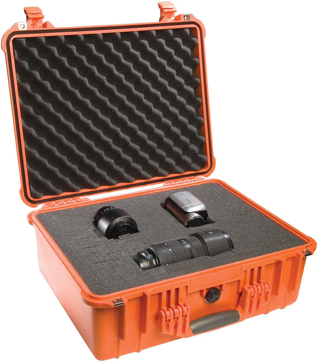 pelican 1550 orange hard waterproof camera case